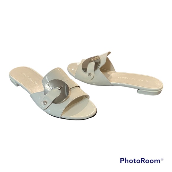 Stuart Weitzman Shoes - Stuart Weitzman white patent leather Slide In Sandals | NWOB